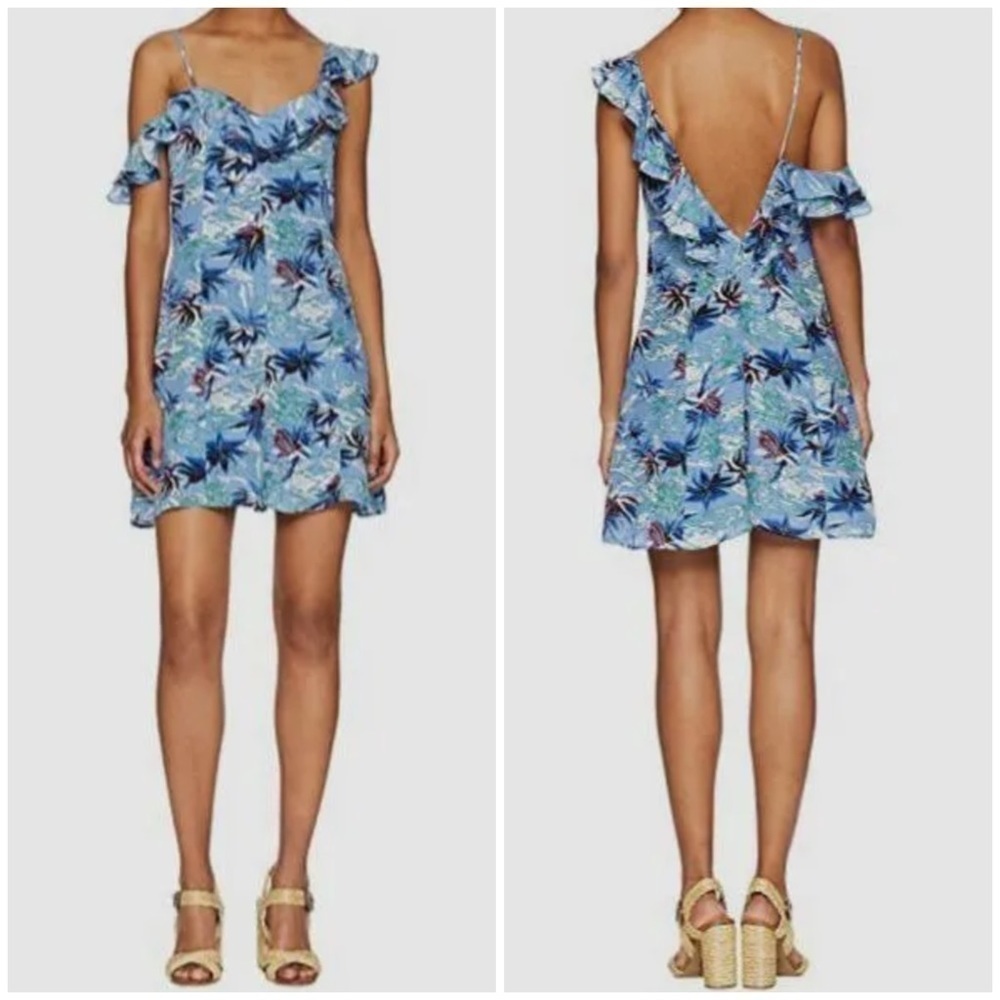 The Kooples Blue Printed Sleeveless One-Shoulder Romper